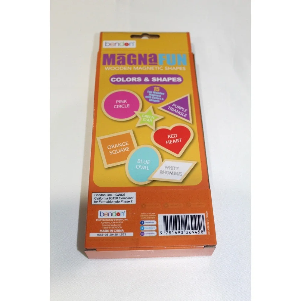 Bendon MagnaFun Wooden Magnetic Shapes 15 Pack Colors and Shapes Educational Toy